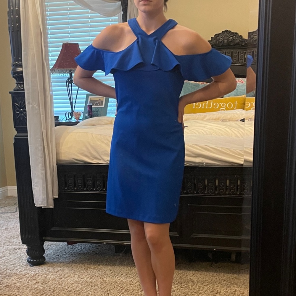 Elegant Blue Cold Shoulder Dress